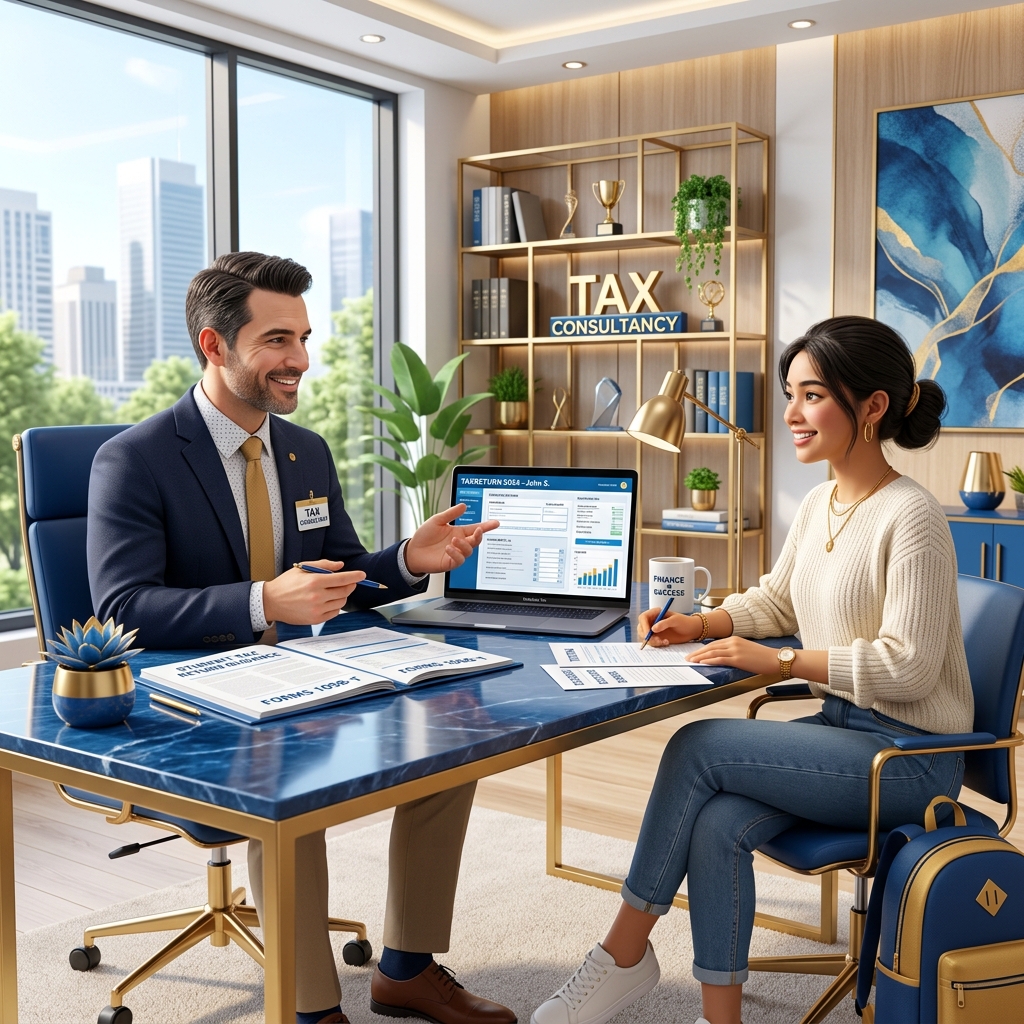 Professional tax consultant helping a student